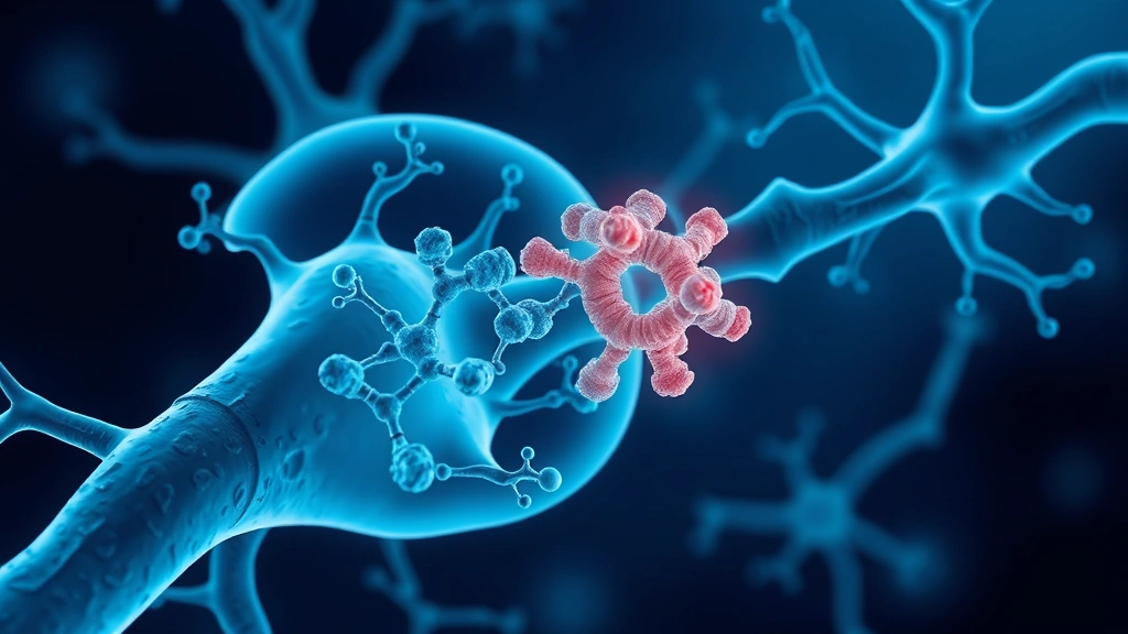 Conceptual illustration of antibody fragments inside a neuron binding toxic proteins
