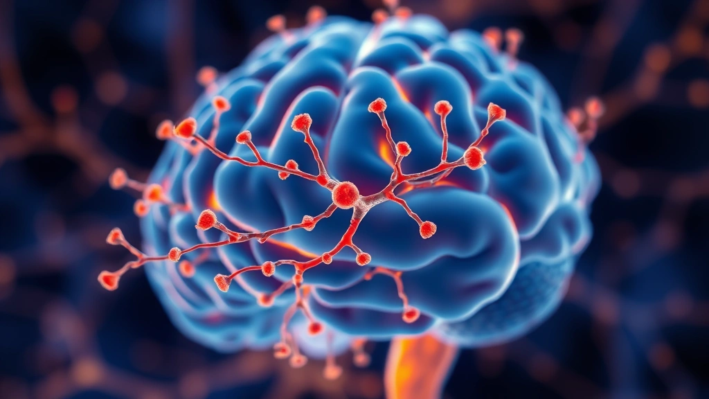 Illustration of tiny brain blood vessels wrapped by support cells, some turning fibrous