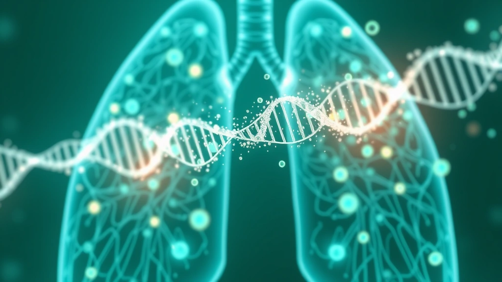 Conceptual illustration of inhaled RNA particles traveling into lung airways