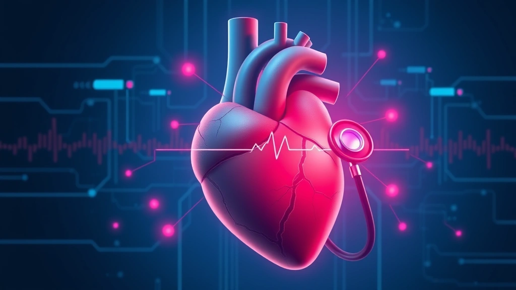 Conceptual illustration of an AI agent monitoring a human heart with clinical data streams