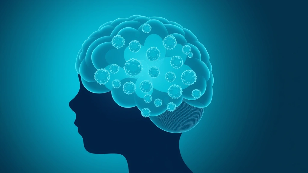 Conceptual illustration of engineered immune cells delivered into a child-sized brain silhouette