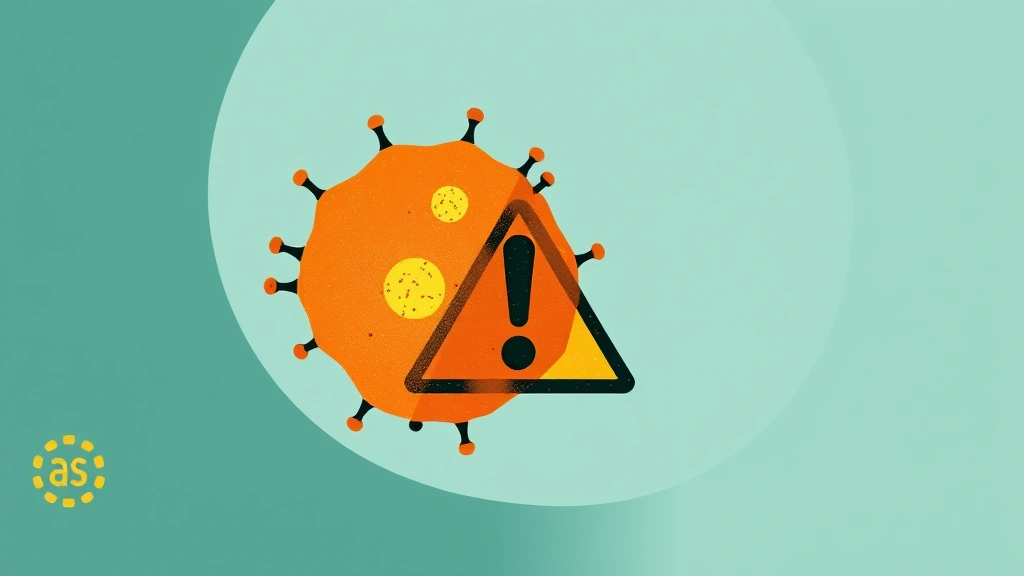 Conceptual illustration of a promising hives treatment shadowed by a safety-warning motif
