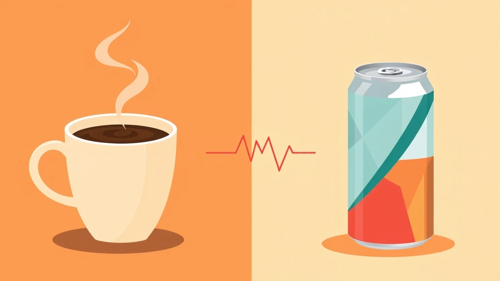 Illustration comparing coffee and energy drinks for heart health