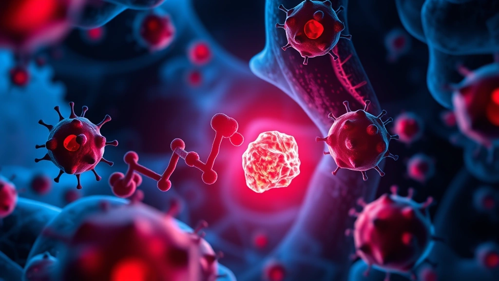 Conceptual illustration of an immune protein aiding cancer immunotherapy in a tumor