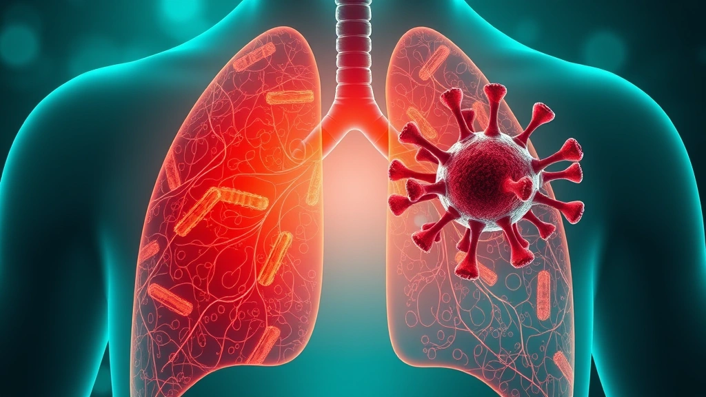 Conceptual illustration of an immune cell fighting lung bacteria