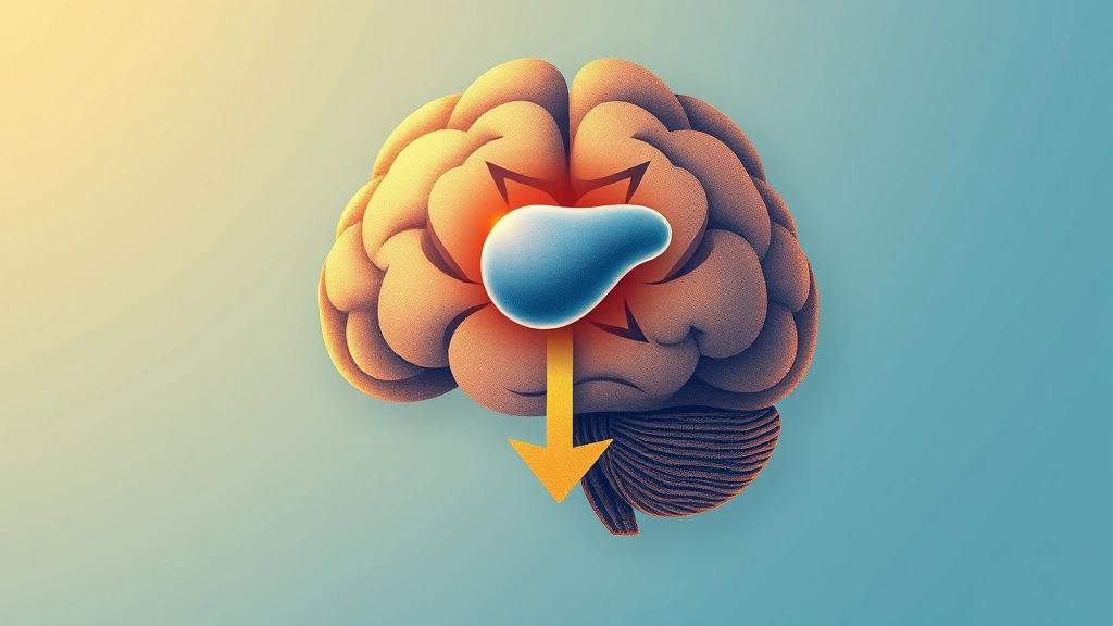Conceptual illustration of a protected brain with a cholesterol molecule and a downward risk arrow