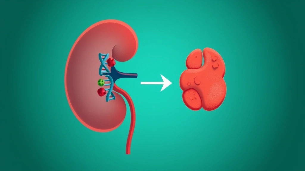 Conceptual illustration of a gene-edited kidney transitioning to a human organ