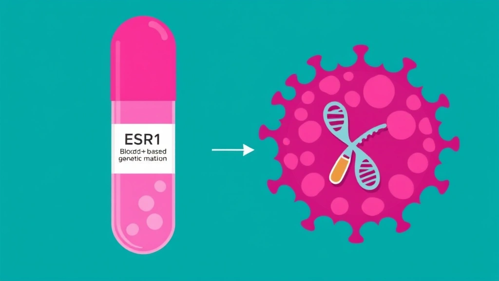 Conceptual illustration of a tumor cell, circulating DNA and a pill