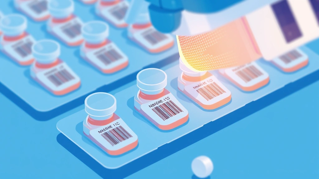 Conceptual illustration of individual medicine doses each with a scannable barcode