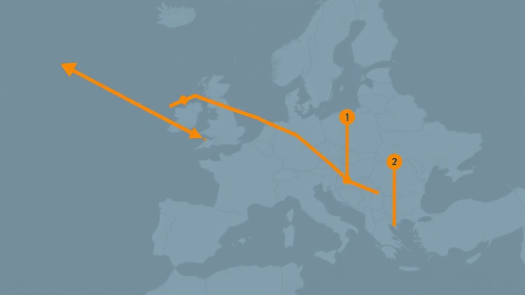 Conceptual illustration of a declining investment curve over a stylized Europe with rivals rising