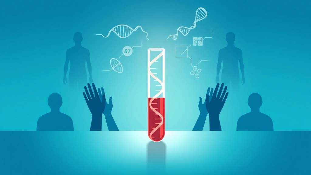 Conceptual illustration of an advisory panel reviewing a multi-cancer blood test