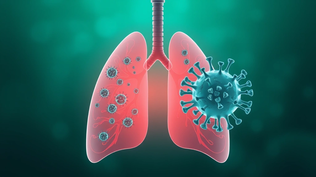 Conceptual illustration of lung immune cells and an influenza virus