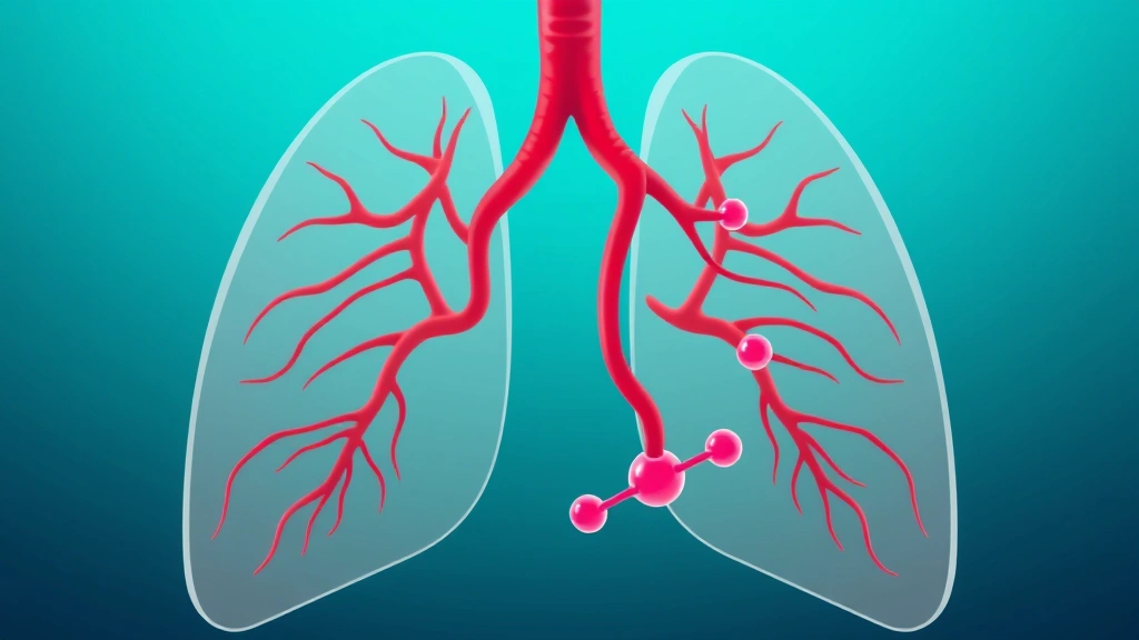 Conceptual illustration of lungs with pulmonary blood vessels and a molecule motif