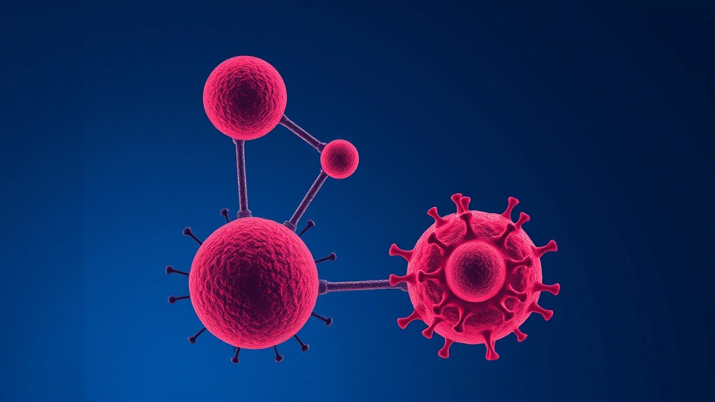 Conceptual illustration of a T-cell engager bridging an immune cell and a myeloma cell