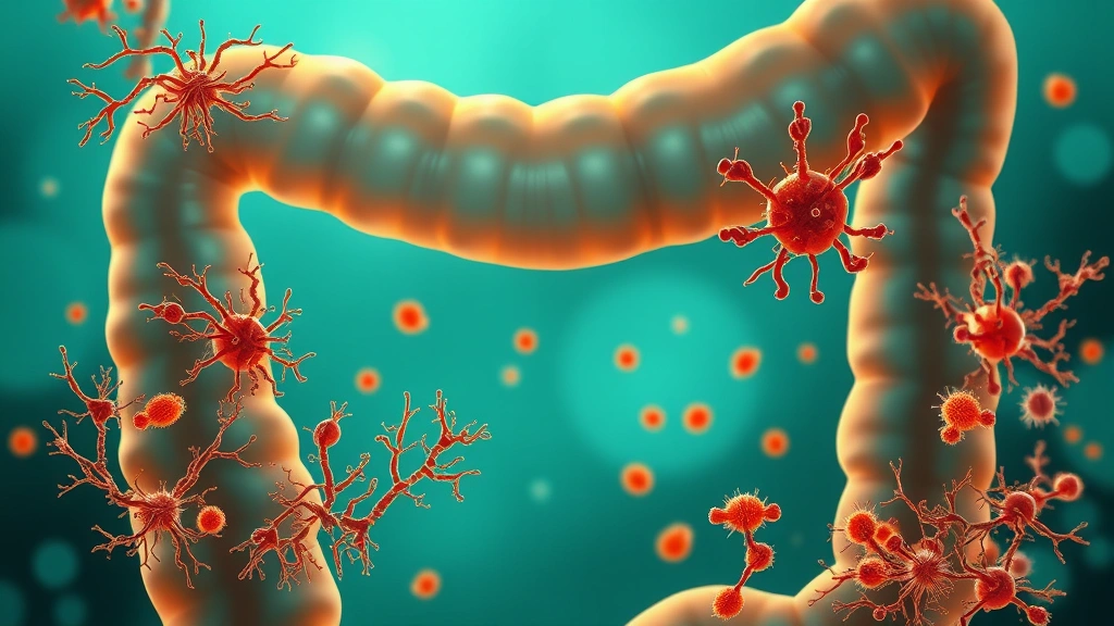 Conceptual illustration of gut bacteria and the intestinal mucus lining