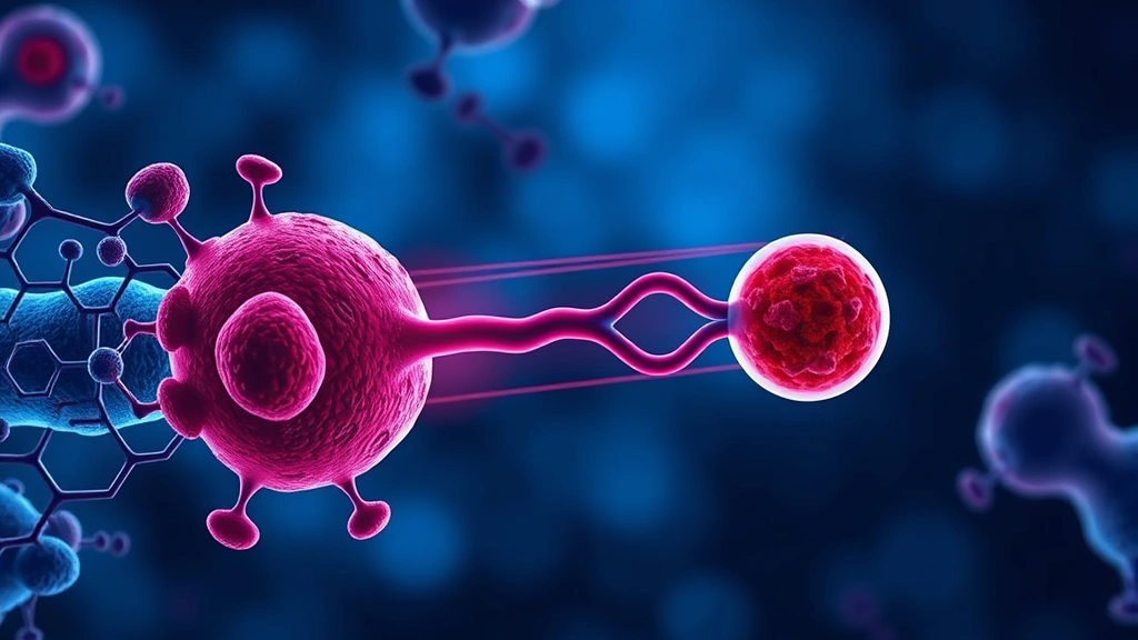 Conceptual illustration of a bispecific antibody linking a T-cell and cancer cell