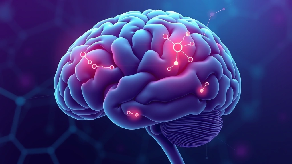 Conceptual illustration of a brain with neurotransmitter pathways