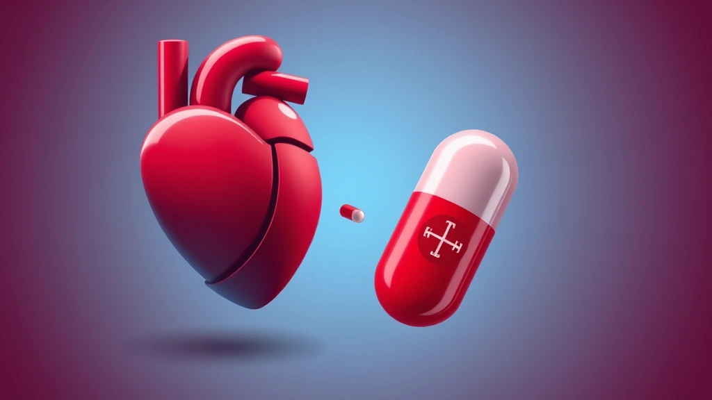 Conceptual illustration of a heart and a low-cost heart-failure pill
