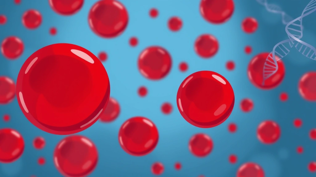 Conceptual illustration of red blood cells with a newly identified surface antigen and DNA motif