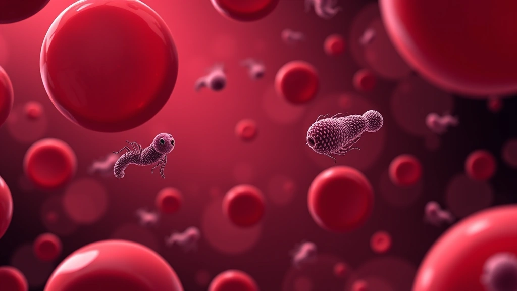 Conceptual illustration of malaria parasites in red blood cells with a DNA mutation motif