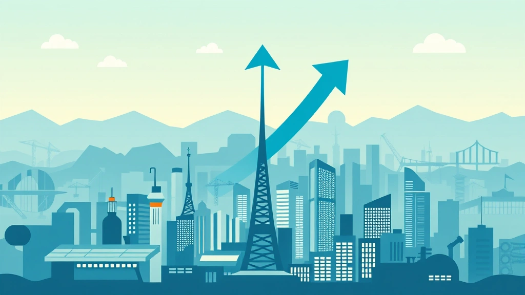 Conceptual illustration of diverging trends over a biotech skyline