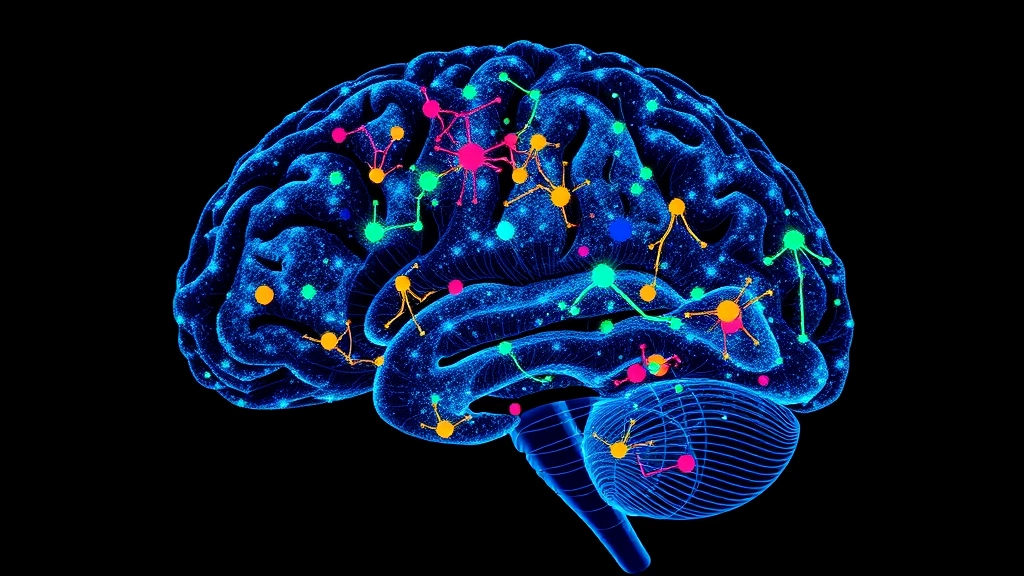Conceptual illustration of color-coded neuron clusters in a brain region