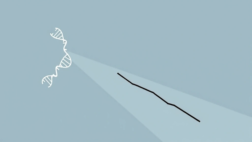 Conceptual illustration of an antibody-RNA conjugate near muscle fibers with a downward trend