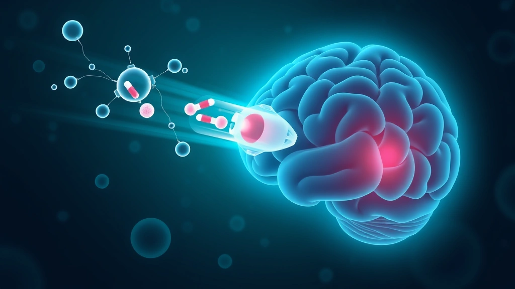 Conceptual illustration of a molecular shuttle carrying drugs across the blood-brain barrier