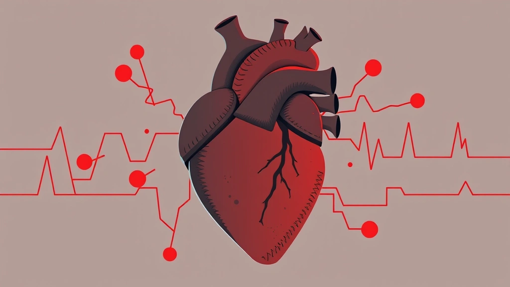 Conceptual illustration of a heart with fading inflammation signals and a stopped pathway