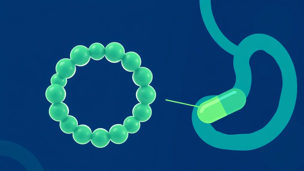 Conceptual illustration of a ring-shaped macrocyclic peptide pill surviving the digestive tract