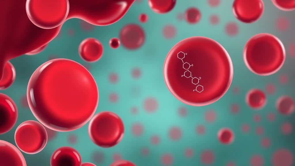 Conceptual illustration of platelets in the bloodstream and a molecule