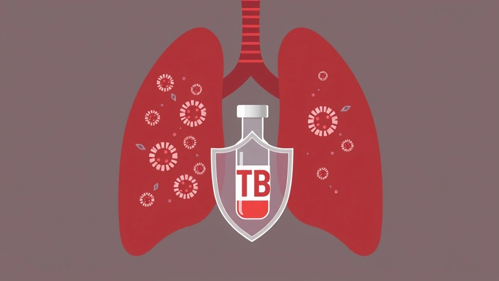 Conceptual illustration of lungs, TB bacteria and a vaccine vial