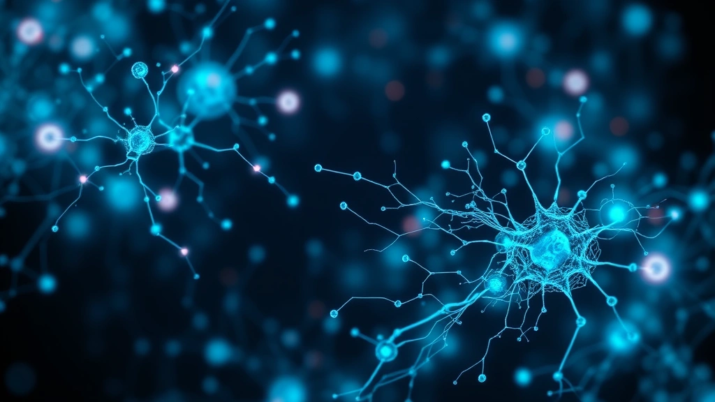 Conceptual illustration of AI mapping neuronal biology from a genomic screen