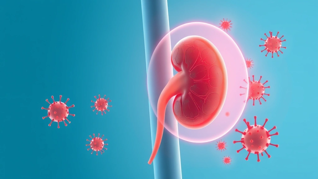 Conceptual illustration of a targeted drug calming complement inflammation to protect a kidney