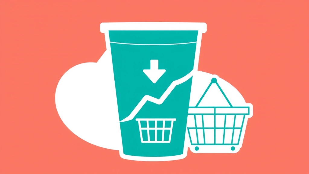 Conceptual illustration of a soda cup with a downward trend and grocery basket