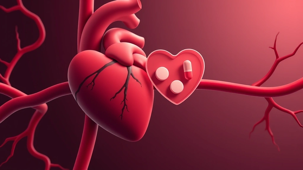 Conceptual illustration of a heart, artery and a statin pill