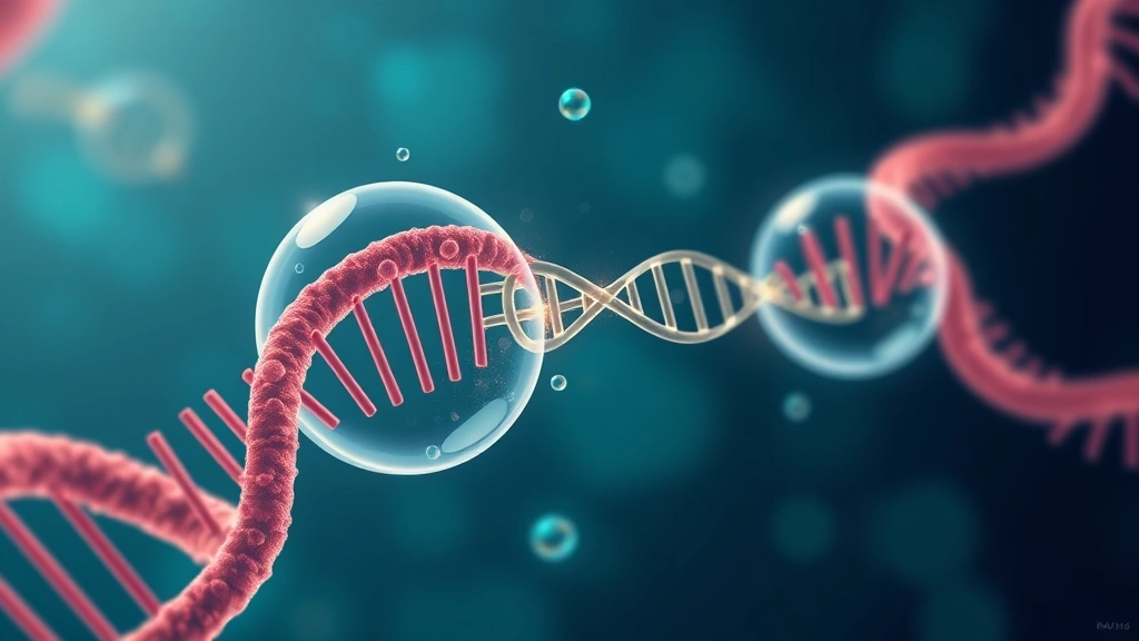 Conceptual illustration of a lipid nanoparticle delivering a gene into DNA